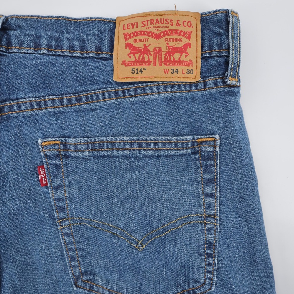 Levi's 514 Straight Fit Jeans Blue Stretch Denim Men 34x30 (Inseam measures 28")